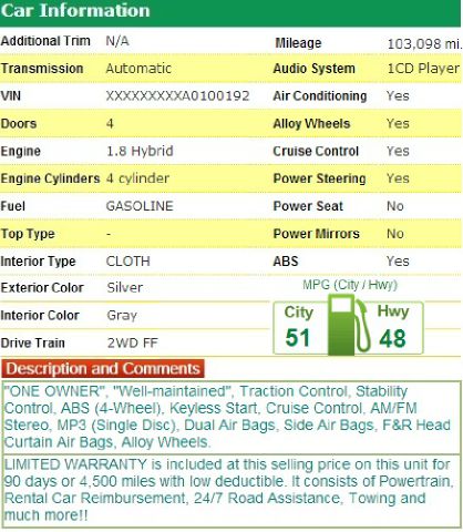 Toyota Prius SE Flex Fuel Sto N Go FWD 1 Owner Hatchback